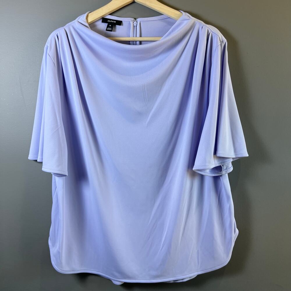 Alfani Purple Drapneck Short Sleeve Top Blouse Size X Large